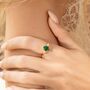 Emerald Oval Cut Three Stone Engagement Ring In Sterling Silver And Gold, thumbnail 11 of 12