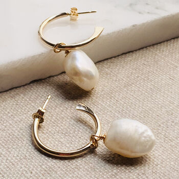 Large Tapered Pearl Hoops, 2 of 4