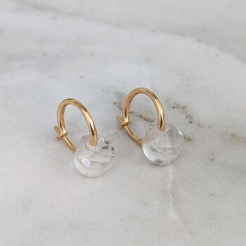 Clear Quartz Teardrop April Birthstone Earrings, Gold, 2 of 6