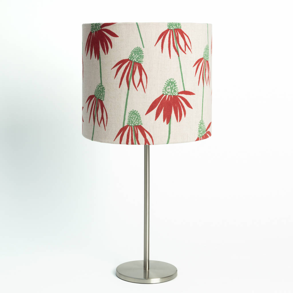 Irish Linen Hand Printed Lampshades By Trisha Needham Irish Linen Hand Printed Lampshades Peas Green Echinacea Lime Black Red