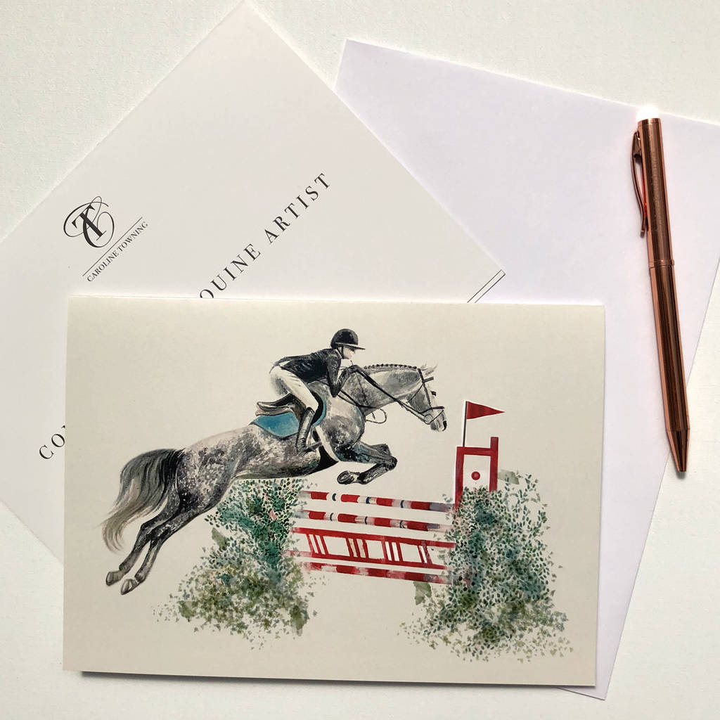 showjumping horse greeting card horse gift by caroline towning art