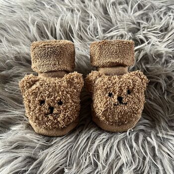 Taupe Teddy Bear Baby Socks, 9 of 9