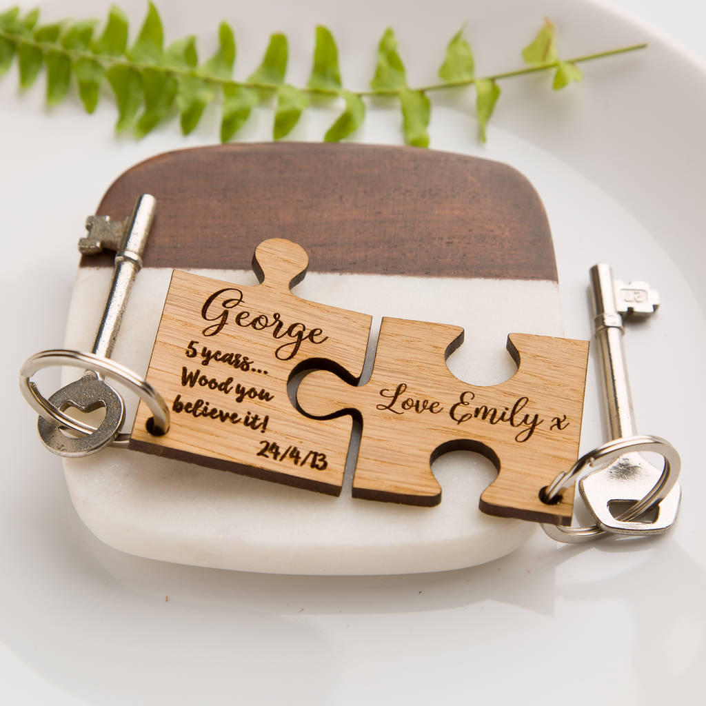 Image of Personalised Jigsaw Oak Keyring Wood You Believe It