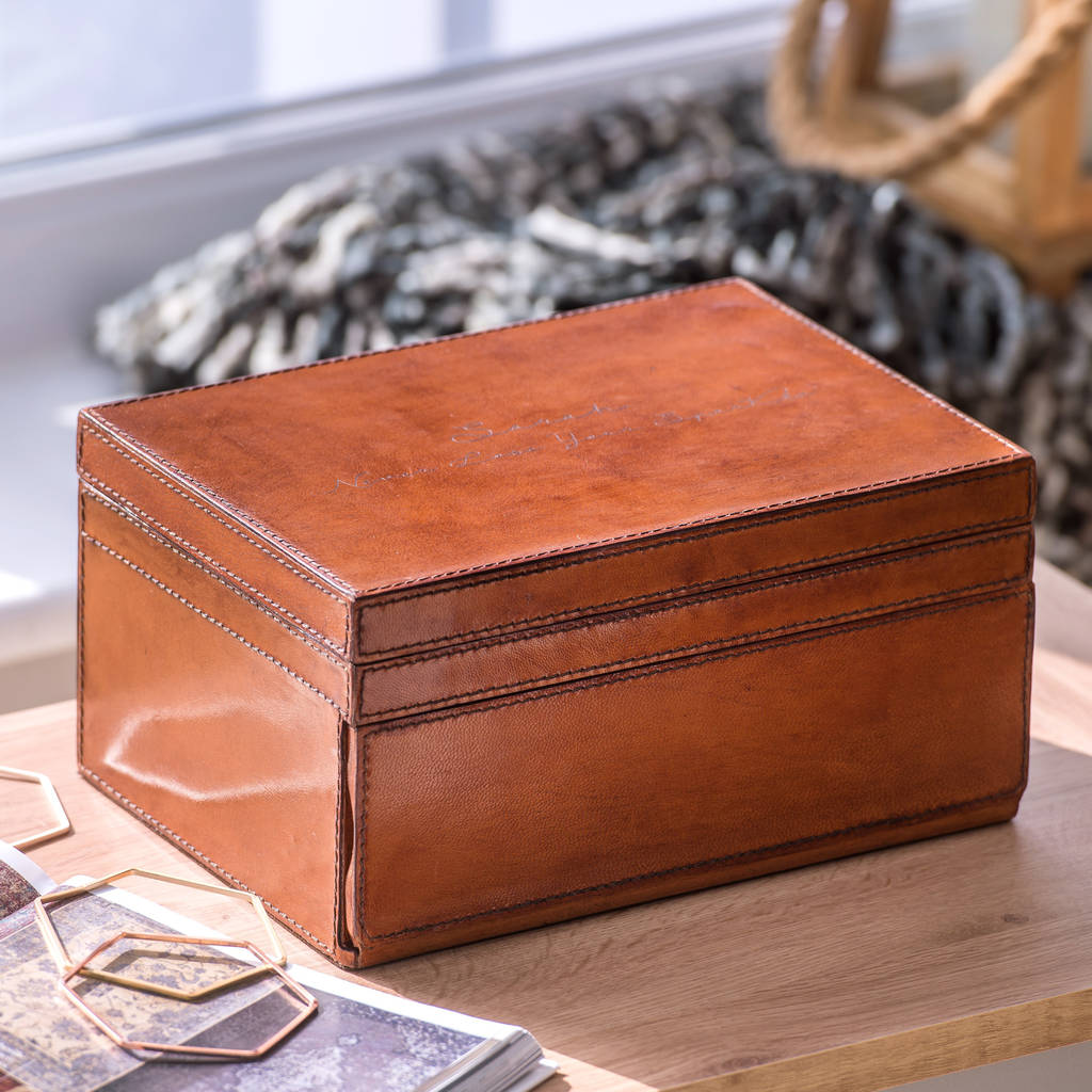 ladies personalised leather jewellery box large by ginger rose