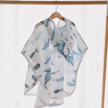 Baby Muslin Hooded Cape Poncho Whale Baby Gift, 7 of 12
