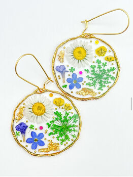 Medium Earrings With Daisies, Lavender And Green Flowers, 6 of 12
