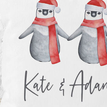 Personalised Penguin Couple Christmas Cushion, 2 of 2