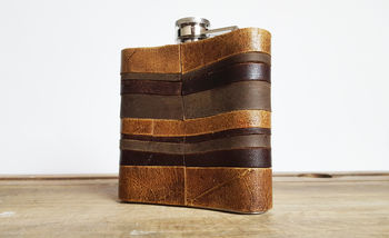 Leather Strips Hip Flask Custom Initials, 3 of 6