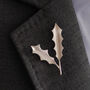 Silver Holly Brooch Brushed Finish, thumbnail 2 of 8