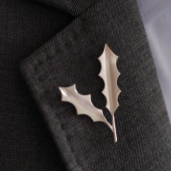 Silver Holly Brooch Brushed Finish, 2 of 8