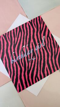 Hot Pink Zebra Birthday Girl Greetings Card, 3 of 4