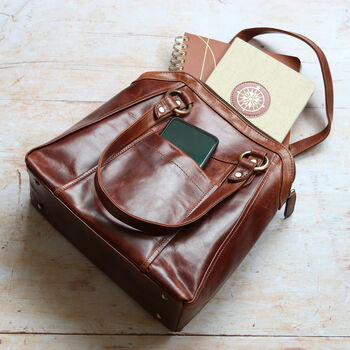 Leather Tote Bag With Pocket, Distressed Brown, 3 of 6