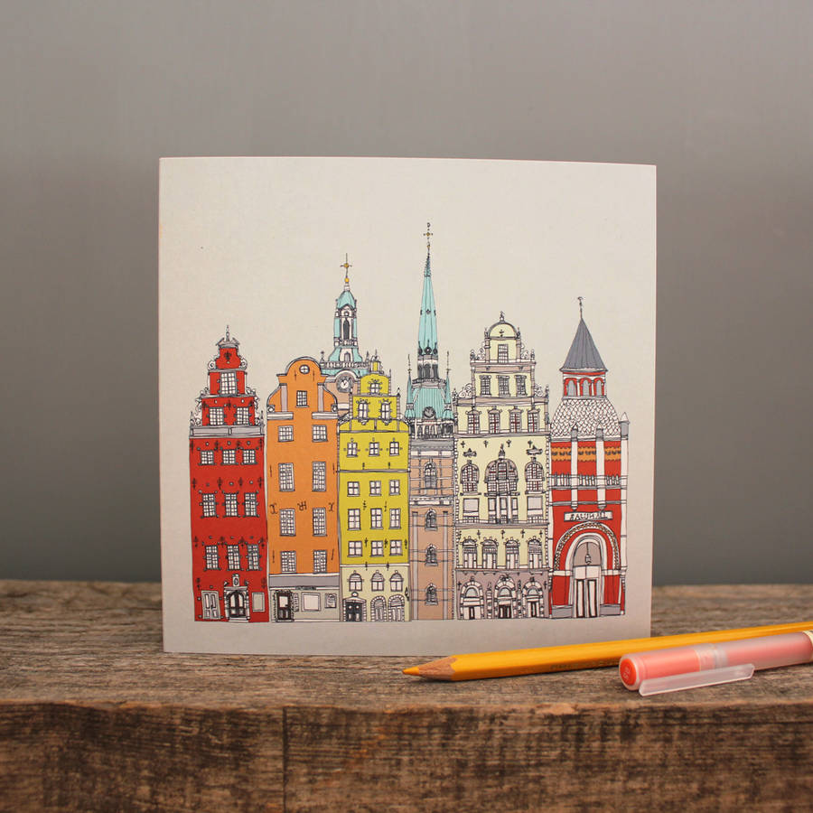 stockholm cityscape greetings card by helena carrington illustration