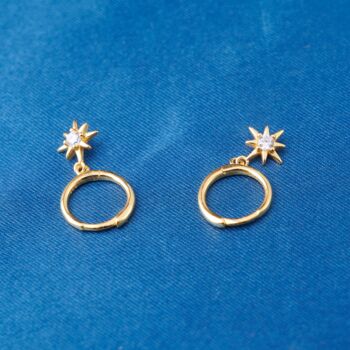 Gold Starburst Charm Hoop Earrings, 6 of 7