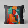 Abstract Cats Pillow Cover With Multicoloured On Black, thumbnail 1 of 7