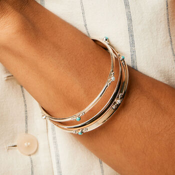 Rajput Serenity Sterling Silver Turquoise And Pearl Birthstone Stacking Bangle, 2 of 7
