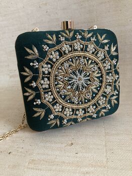 Emerald Green Mandala Design Square Clutch Bag, 6 of 10