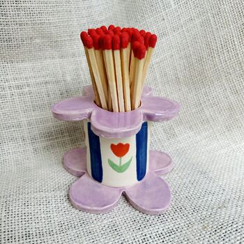 Lilac Daisy Blue Stripes Matchstick Holder, 2 of 2