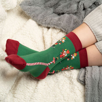 Nutcracker Green And Elements Mustard Women's Socks, 3 of 4
