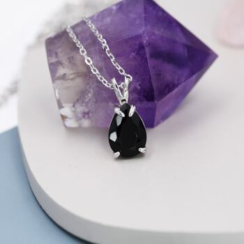 Sterling Silver Onyx Black Pear Cut Cz Necklace, 3 of 12