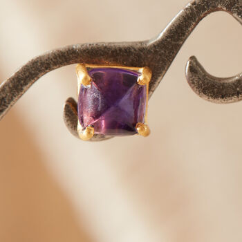 Purple Amethyst Square Cut 18 K Gold And Silver Studs, 4 of 12