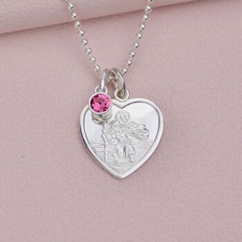 Personalised Girl's St. Christopher Heart Birthstone Necklace, 2 of 9