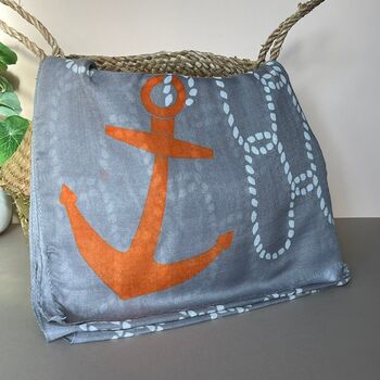 Rope And Anchor Print Scarf In Grey, 2 of 4