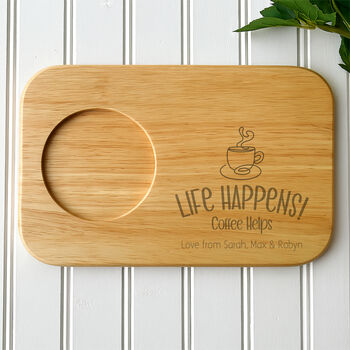 Coffee Lovers Personalised Wooden Drink And Biscuit Board, 4 of 4