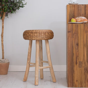 Wood Bar Stool With Wicker Seat, 7 of 9