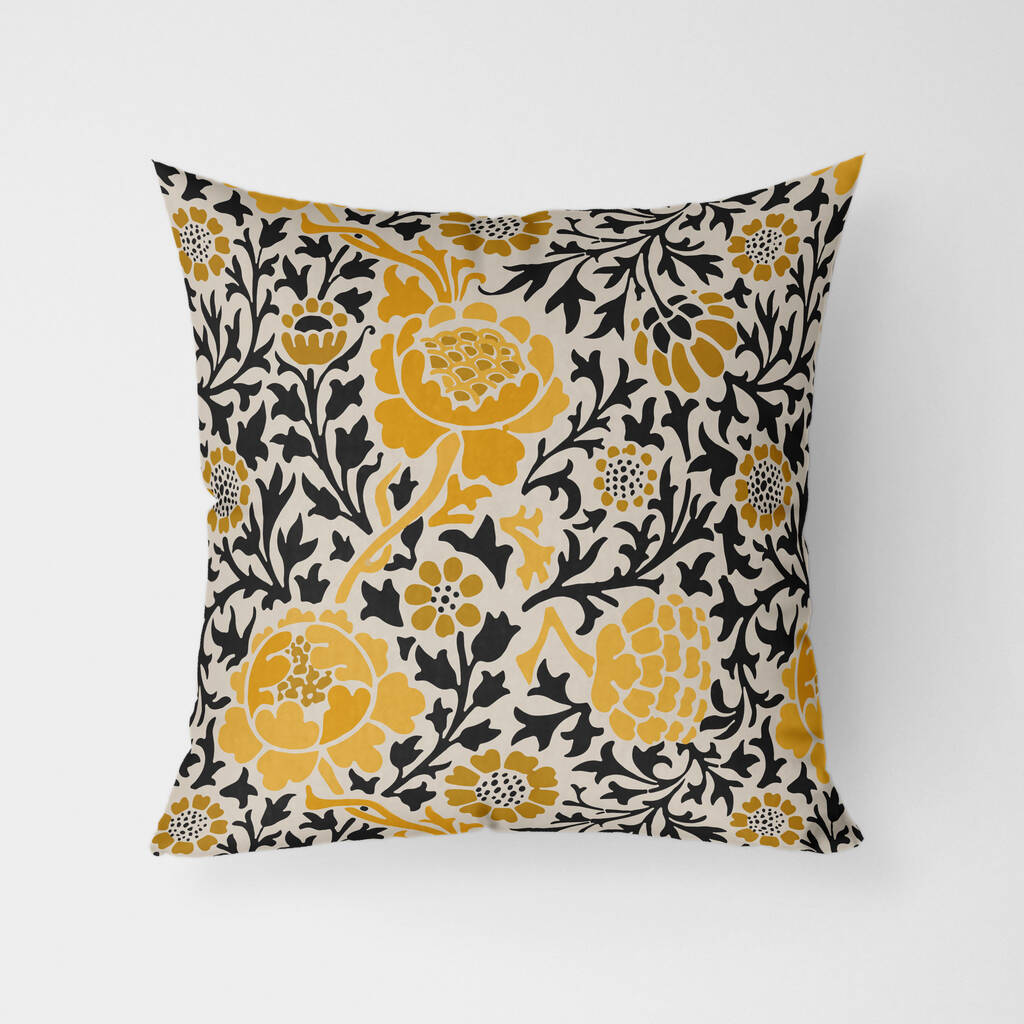 William Morris Sunflowers Mustard Outdoor Cushion By MBT Studio