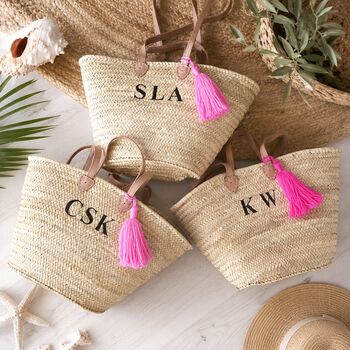 Personalised Straw Shopping Or Beach Bag Basket 30cm, 2 of 11