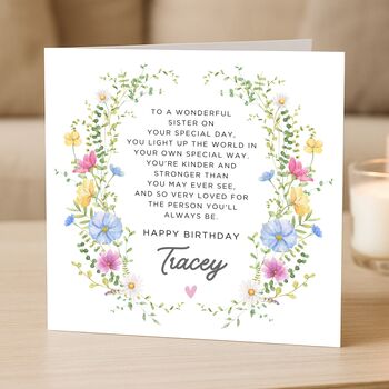 Birthday Poem Card Personalised For Sister, 2 of 8