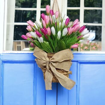 Tulip And Grapevine Basket Door Spring Wreath, 3 of 11