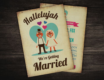 Personalised Fox Retro Vintage Themed Wedding Invitation, 2 of 3