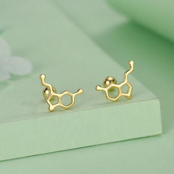 Happiness Molecules Serotonin 18 G Screw Back Stud Earrings With Ball Backs, 5 of 12