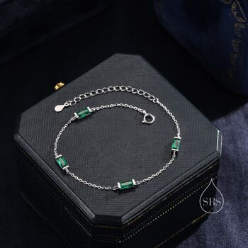 Emerald Green Baguette Cz Satellite Bracelet In Sterling Silver, 2 of 11