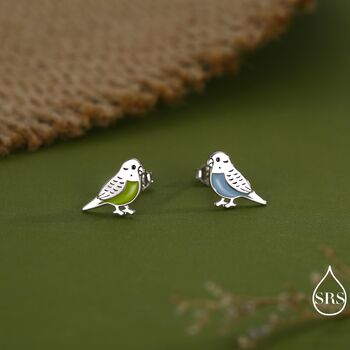 Sterling Silver Enamel Budgie Stud Earring, 2 of 12