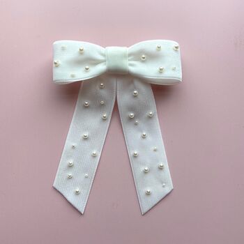 'Coco' Velvet And Pearl Bridal Hair Bow, 3 of 4
