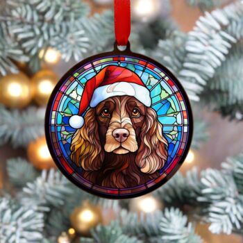Cocker Spaniel Chocolate In Santa Hat Suncatcher Decoration, 3 of 6