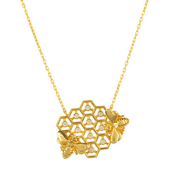Queen Bee Honey Comb Necklace Gold Plated Silver, 2 of 5