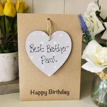 Personalised Brother Birthday Card Wooden Heart, 3 of 3