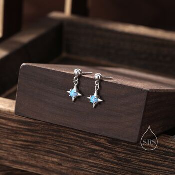 Tiny Blue Opal Star Dangle Stud Earrings, 6 of 12