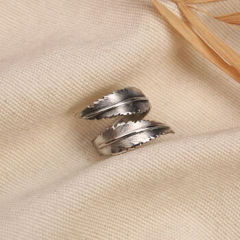 Double Feather Boho Hug Ring In Silver, 4 of 7