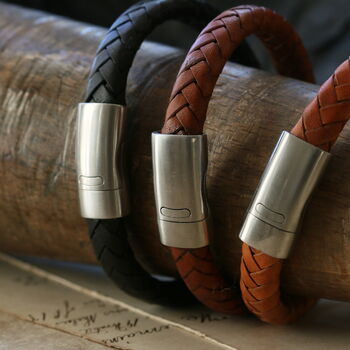 Personalised Classic Silver And Leather Bracelet, 7 of 12