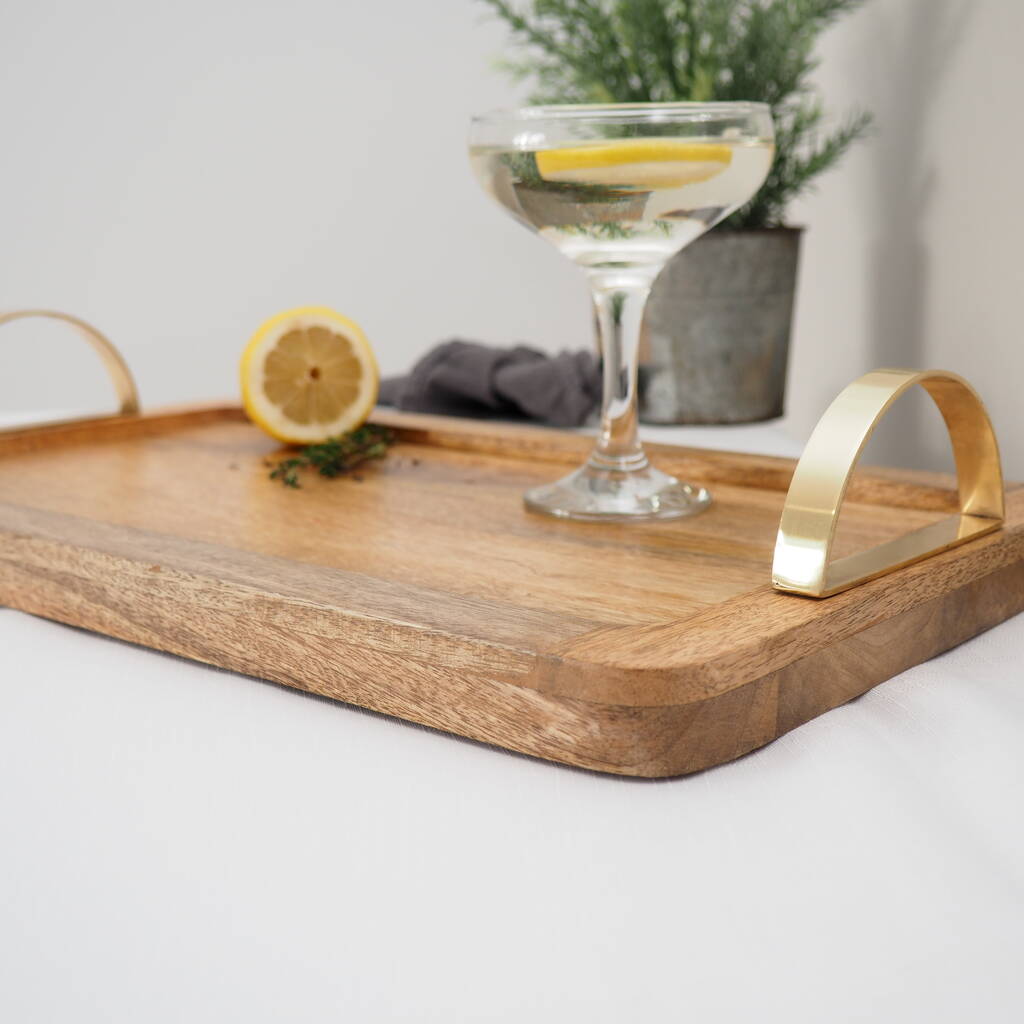 Natural Wood Serving Tray With Copper Handle By Za Za Homes