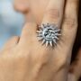 Big Silver Plated Oxidized Sun Crescent Moon Ring, thumbnail 1 of 7