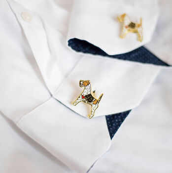 Wire Haired Fox Terrier Gold Plated Enamel Cufflinks, 2 of 5