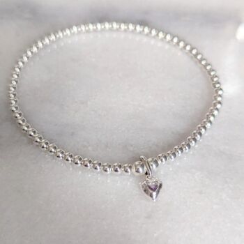 Sterling Silver Beaded Bracelet With Heart Shaped June Birthstone, 4 of 7