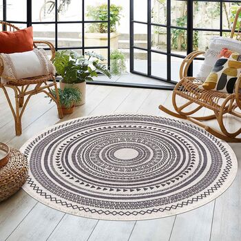 Cotton Round Rug Grey Area Rug With Tassels, 2 of 10