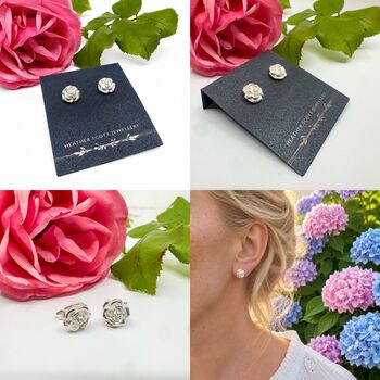 Handmade Silver Rose Earrings, 2 of 5